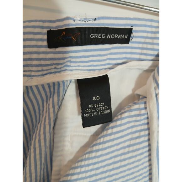 Greg Norman Men's Shorts Size 40 Blue White Striped Seersucker Pockets Casual - Picture 5 of 7
